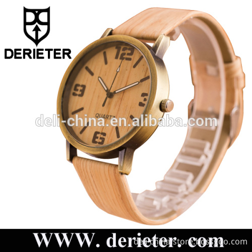 Custom Logo Japan Movement PC21 Leather Strap Wood Grain Alloy Watch